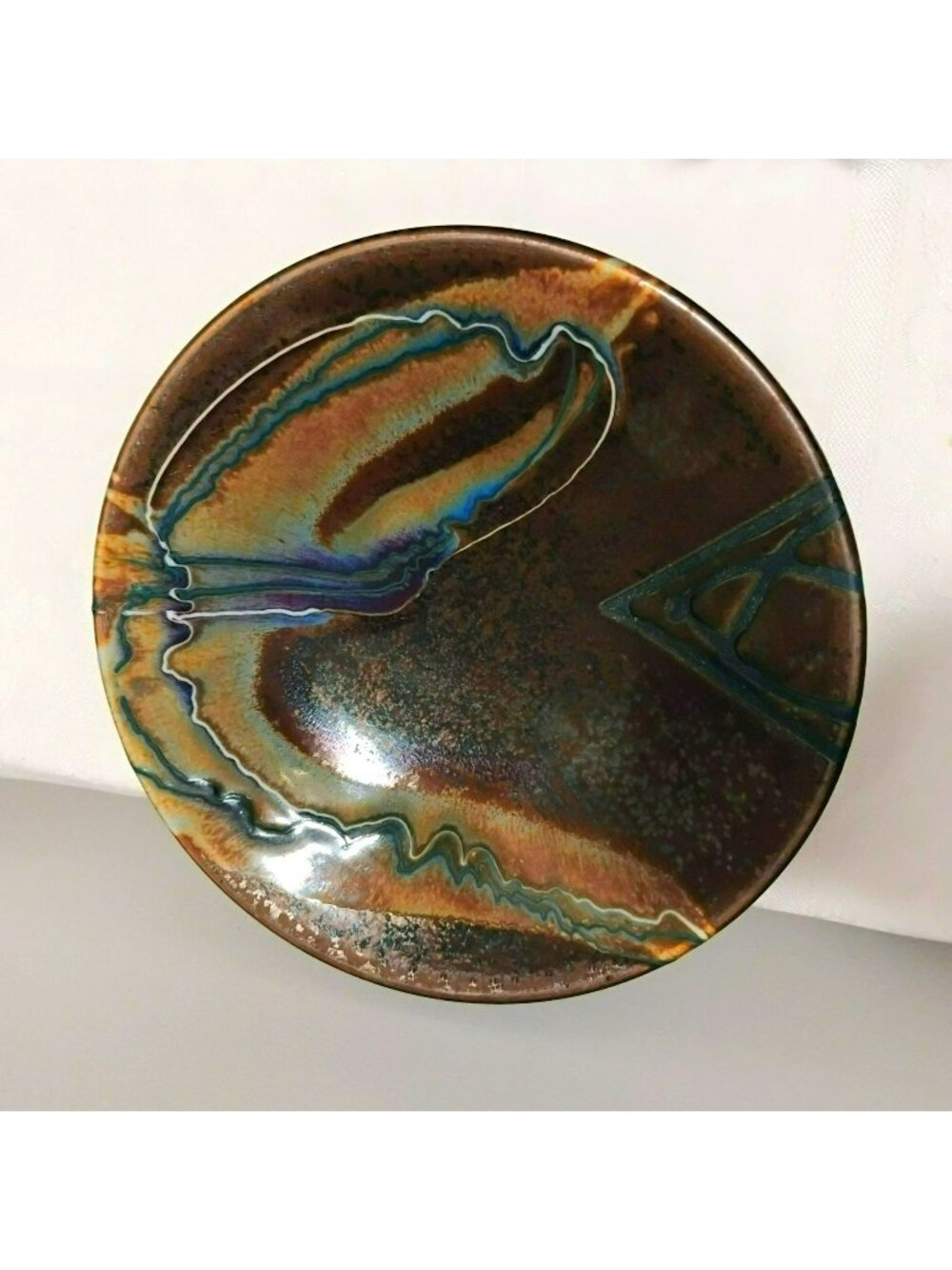 Marc Matsui Studio Art Pottery Bowl w Abstract Glaze Design 12" Signed Vintage